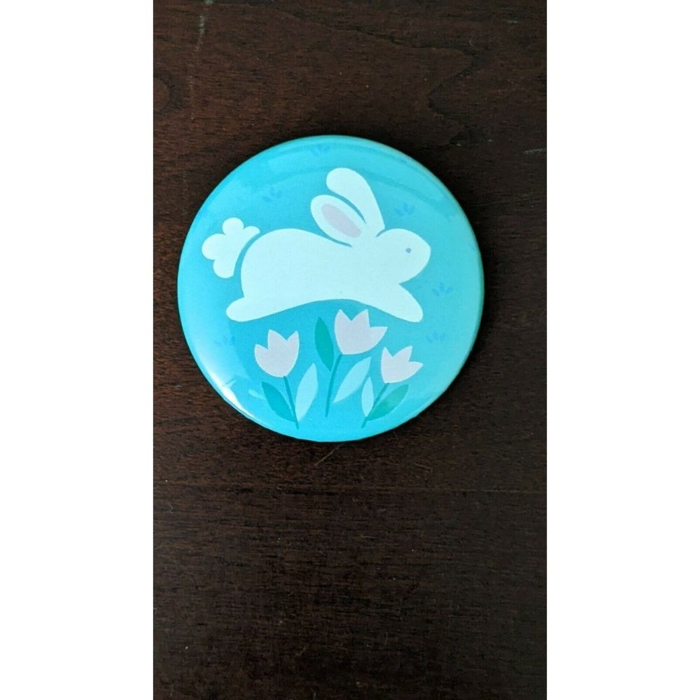 Easter Bunny Rabbit Tulip Flowers Pinback BUTTON pin badge Child Green